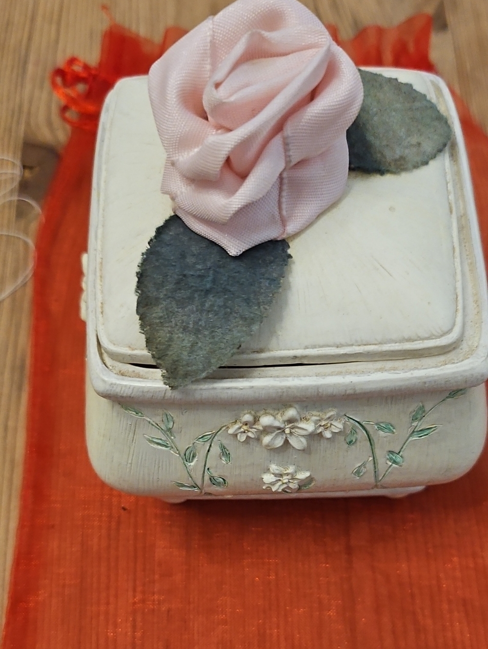 Vintage Trinket Box With Pink Rose